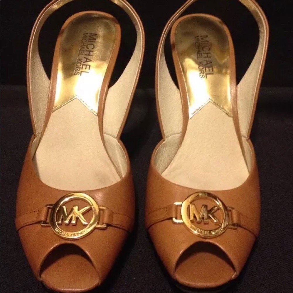 Michael Kors Brown Leather Sling Back Wedges